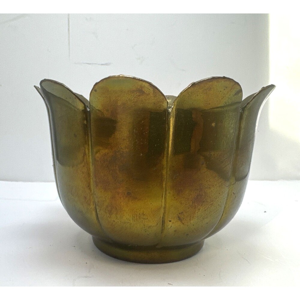 Vintage Beautiful Brass Lotus Bowl Planter Candle Holder 3.5 X 4.5 inch